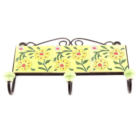 Yellow And Forest Green Leaf Floral Tiles Hooks Online